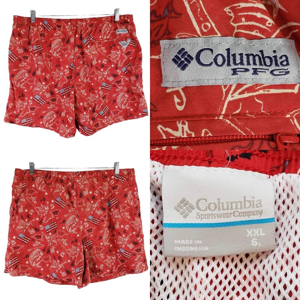 Columbia PFG Swim Trunks Red Men’s Size XXL American Flag Lined Pockets USA